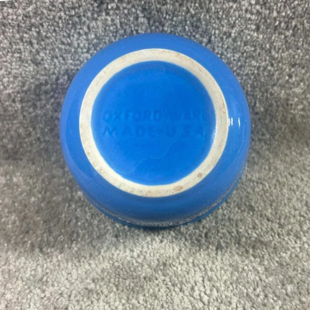 Oxford Ware Custard Cup Blue Ceramic Ramekin Bowl Made in USA 4.5